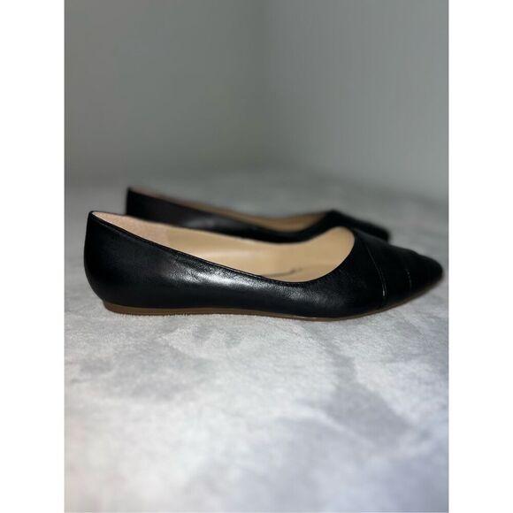 Women’s Black Leather Franco Sarto Pointed Ballet Flats US 7 EU 37 - Picture 1 of 9